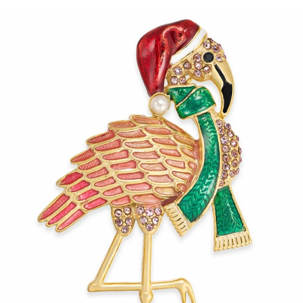 Holiday LaneGold-Tone Pavé & Imitation Pearl Flamingo Pin